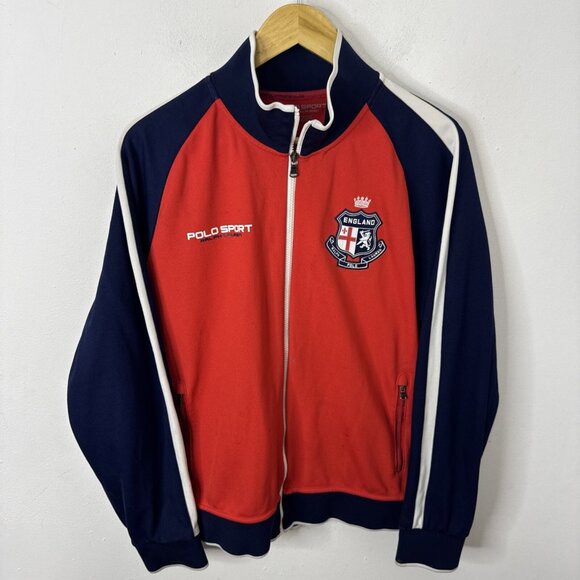Polo Sport Ralph Lauren England Zip Jacket Men L Blue Red Olympic Dmg - Picture 1 of 9